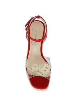 Jessica Simpson Red Wedge Sandals with Clear Floral Straps And Daisy Design